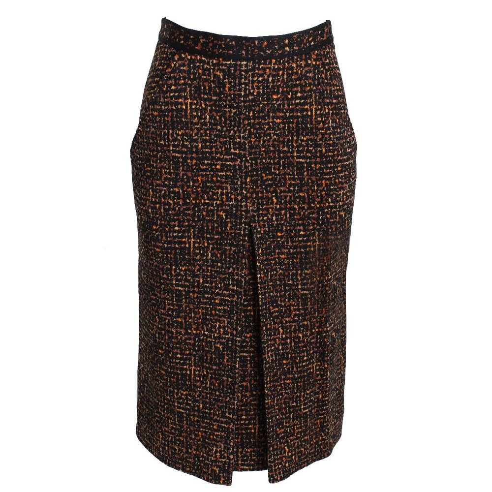 Leonard Paris Wool Blend Pleated High Waist Skirt Abstract Print